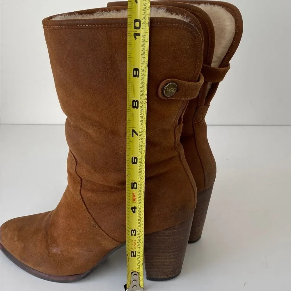 UGG Brown Suede Shepherd Healed Boots Sz 6 Boho Western Romantic Coastal Cowgirl